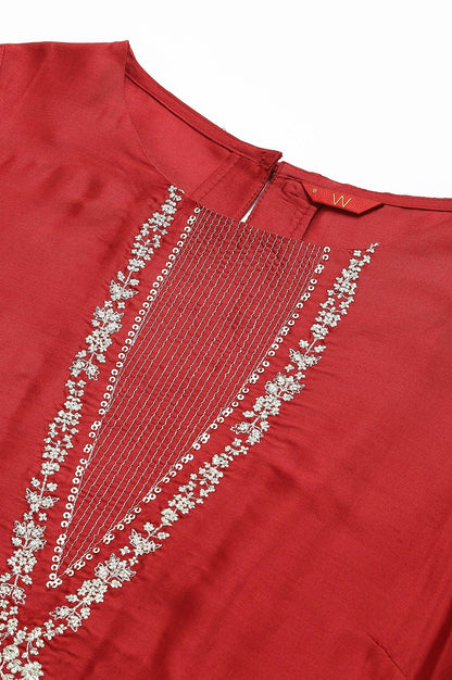 Deep Red Embroidered Festive kurta - wforwoman