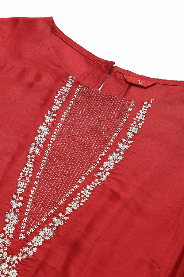 Deep Red Embroidered Festive kurta