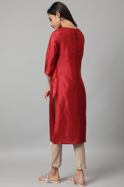 Deep Red Embroidered Festive kurta - wforwoman