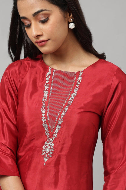 Deep Red Embroidered Festive kurta - wforwoman