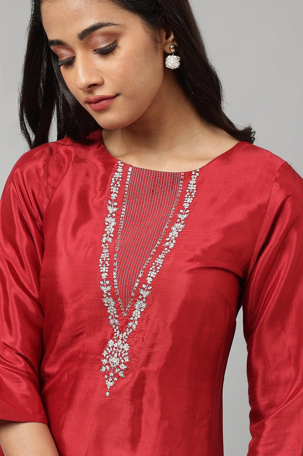 Deep Red Embroidered Festive kurta