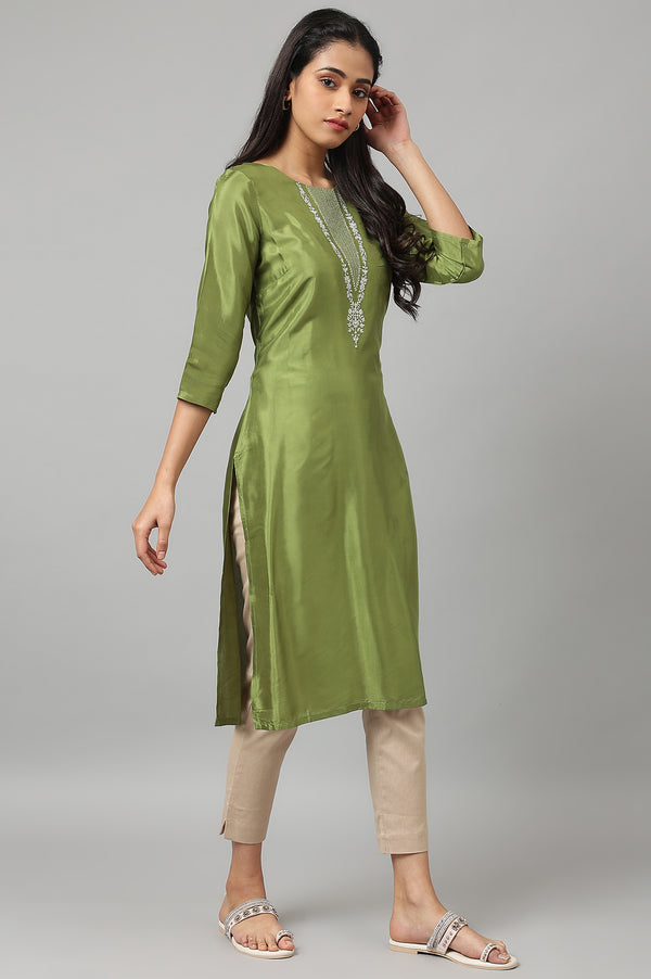 Green Embroidered Festive kurta