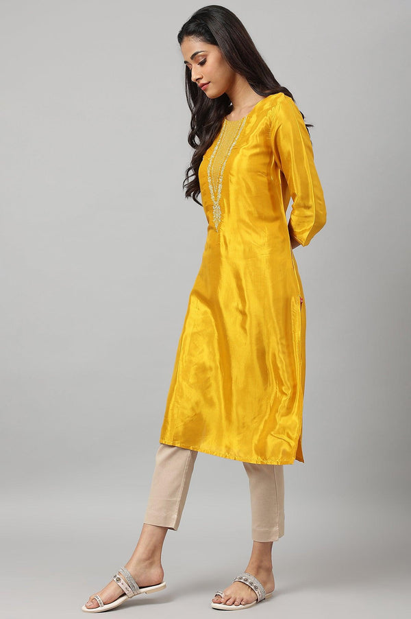 Yellow Embroidered Festive kurta