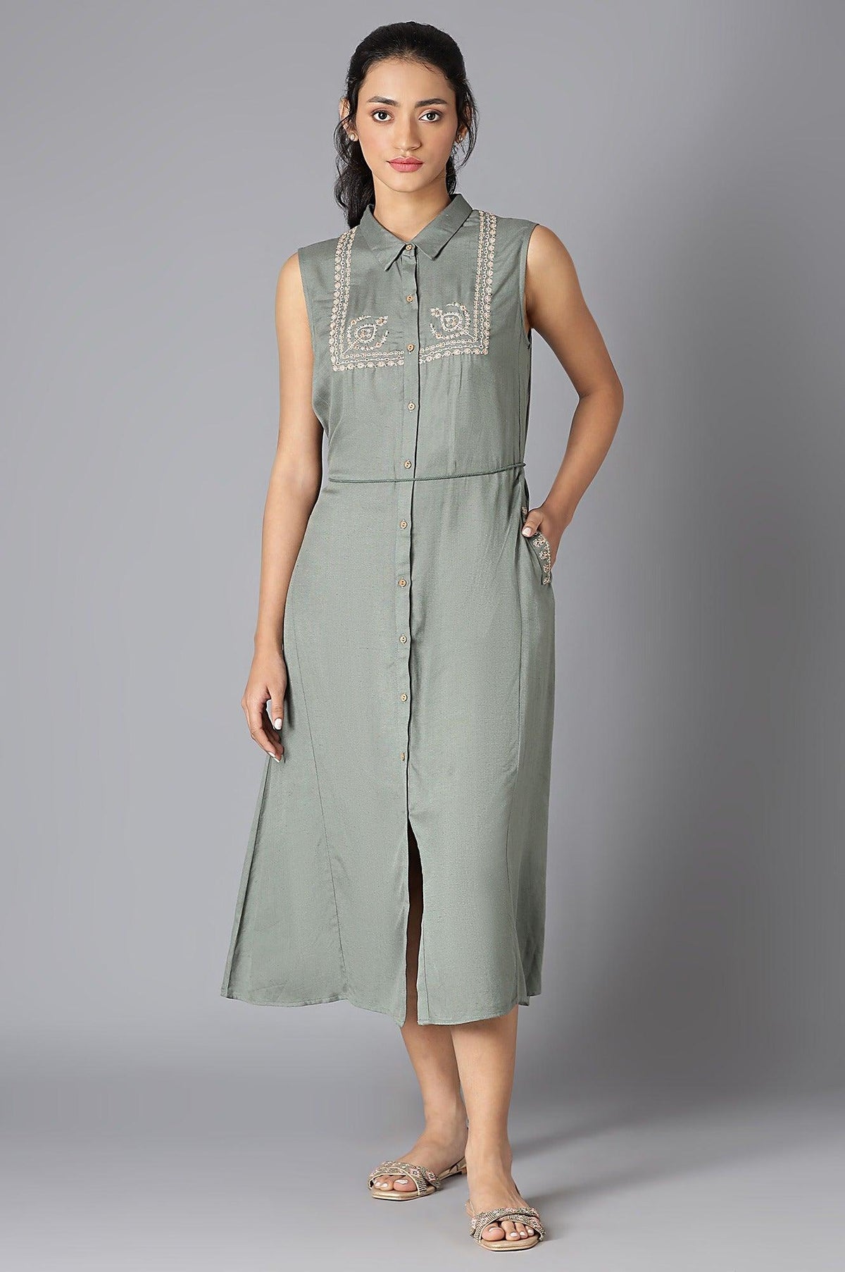 Sage Green Sleeveless Dress - XS