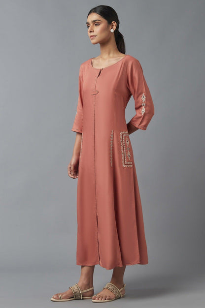 Orange A-line Embroidered Dress - wforwoman