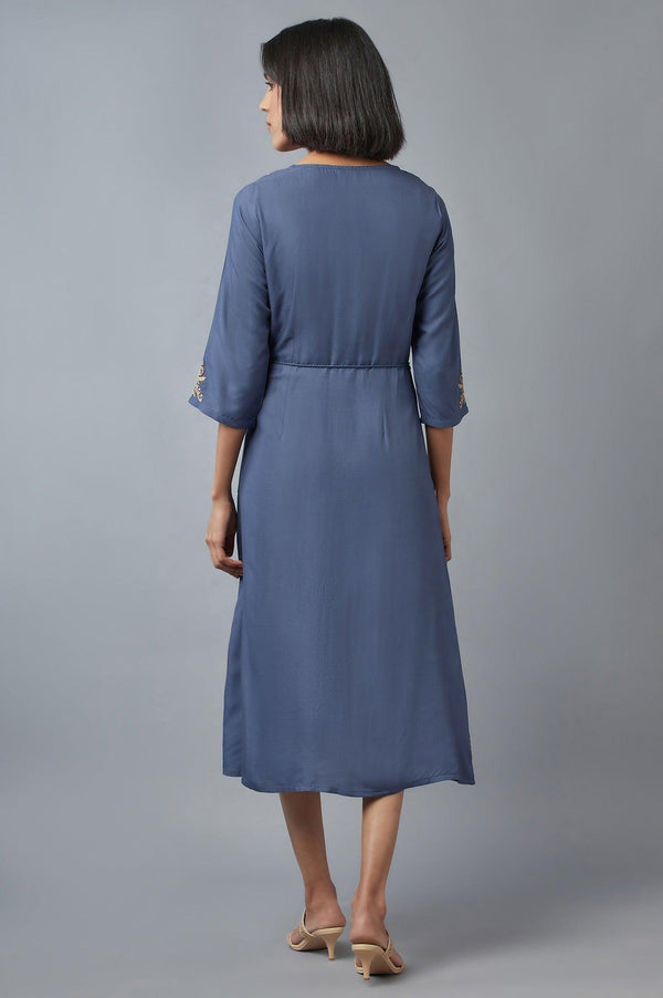 Steel Blue Embroidered Dress