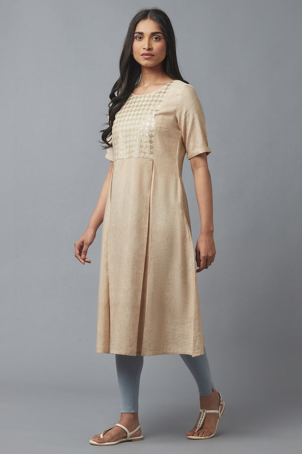Almond Beige Sequin Work kurta
