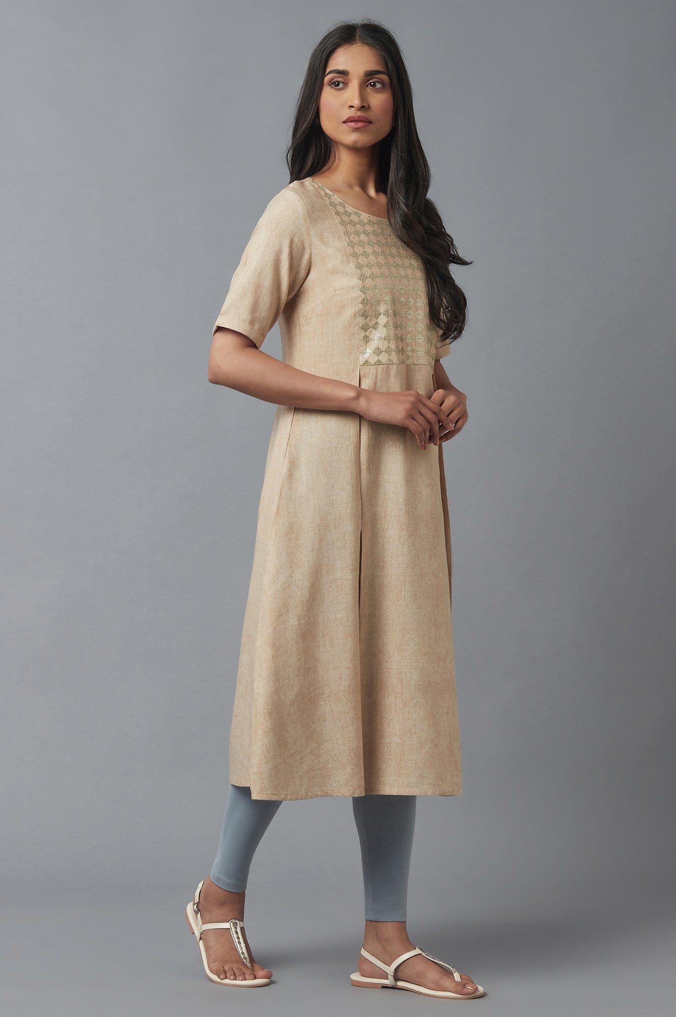 Almond Beige Sequin Work kurta