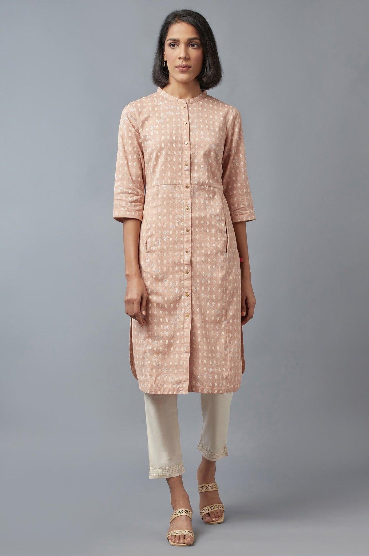 Rosedust Pink Printed kurta - XS