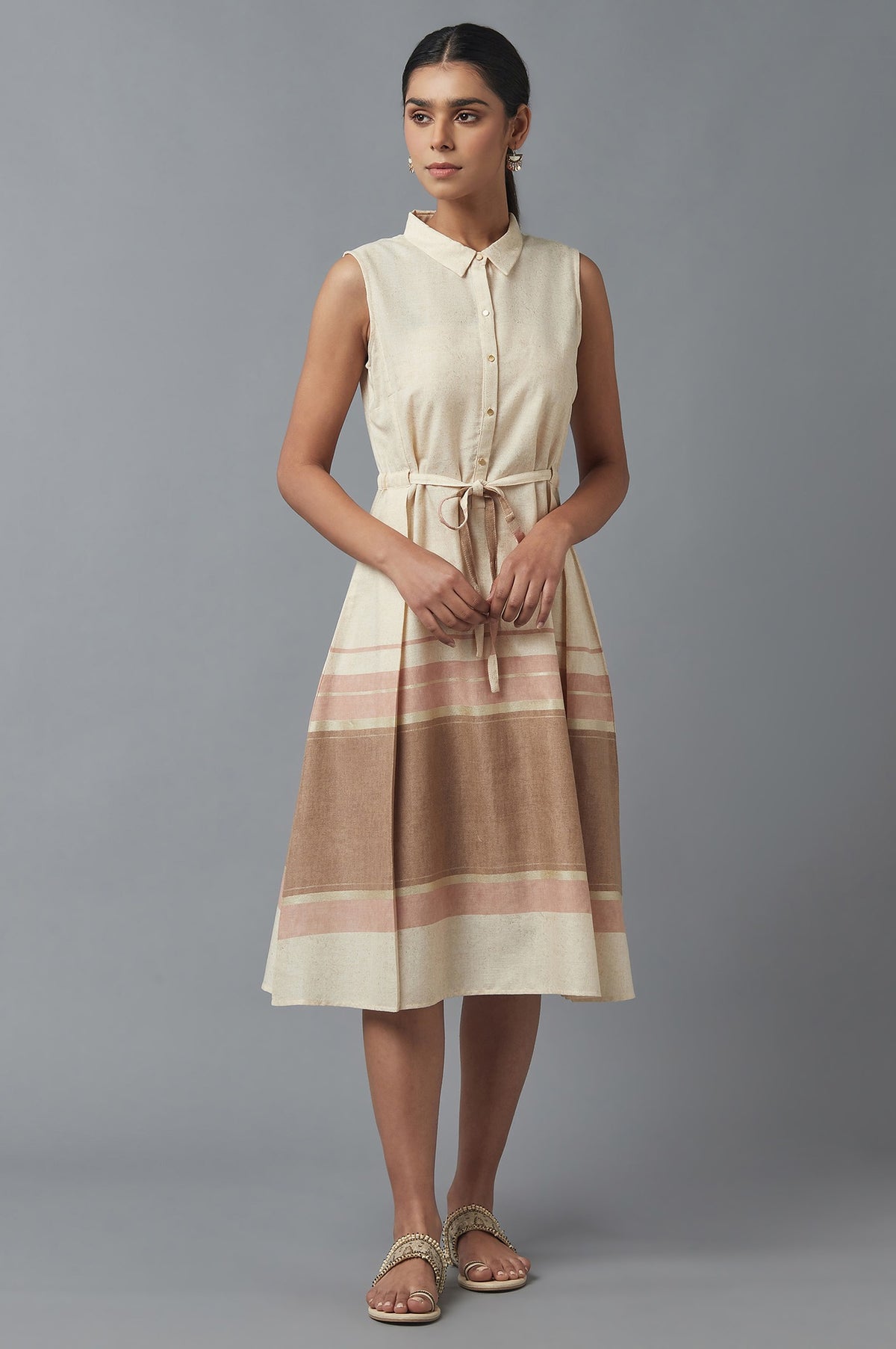 Ecru Printed Shirt Dress - XS