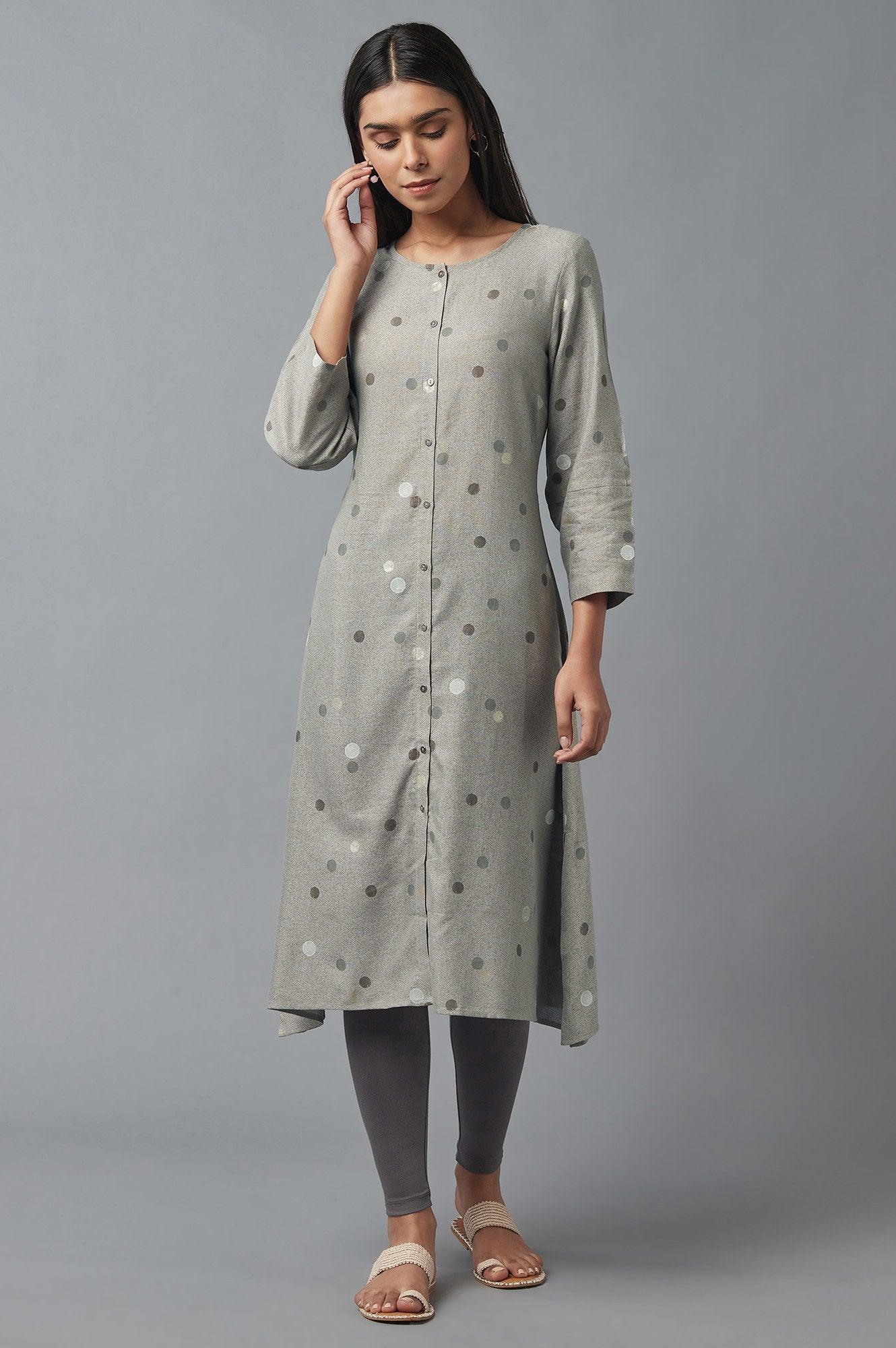 Smoke Grey A-line kurta - wforwoman