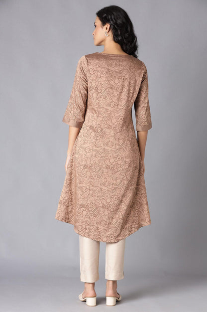 Brown A-Line Printed kurta - wforwoman