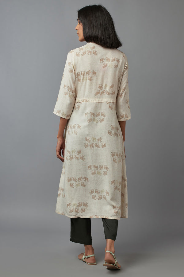 Beige Cotton Front-Open Straight Kurta