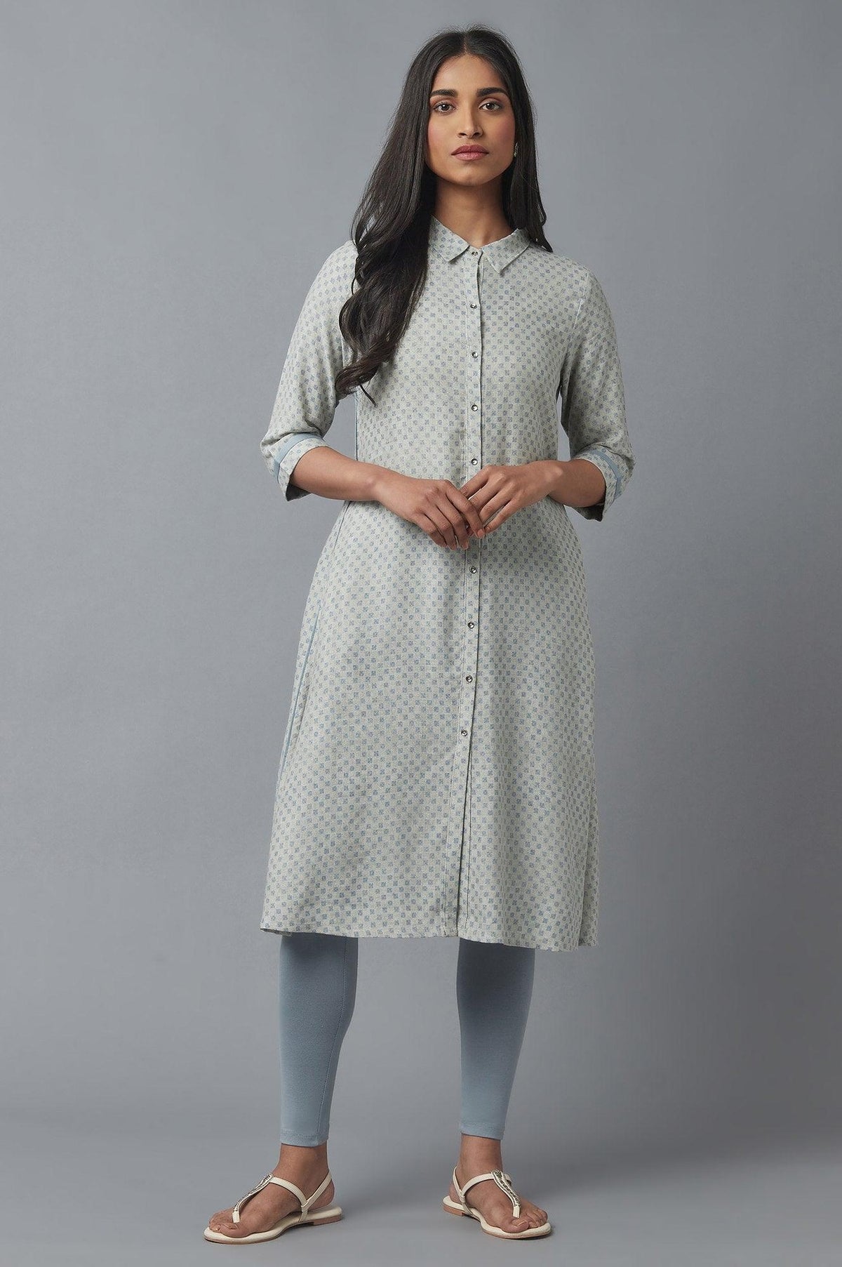 Moonbeam Grey Button Down kurta - XS