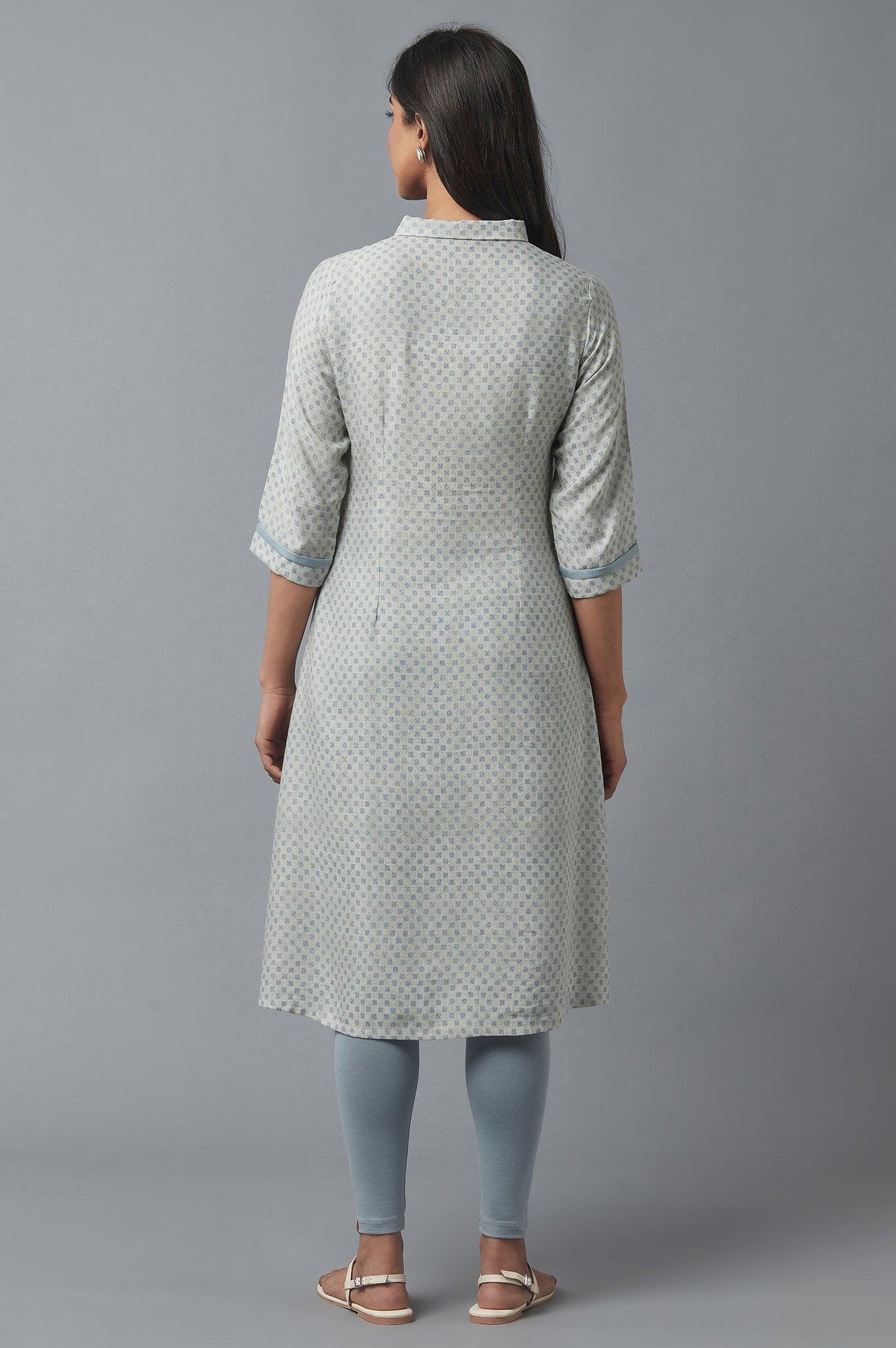 Moonbeam Grey Button Down kurta - wforwoman