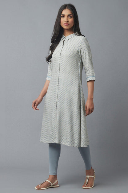 Moonbeam Grey Button Down kurta - wforwoman
