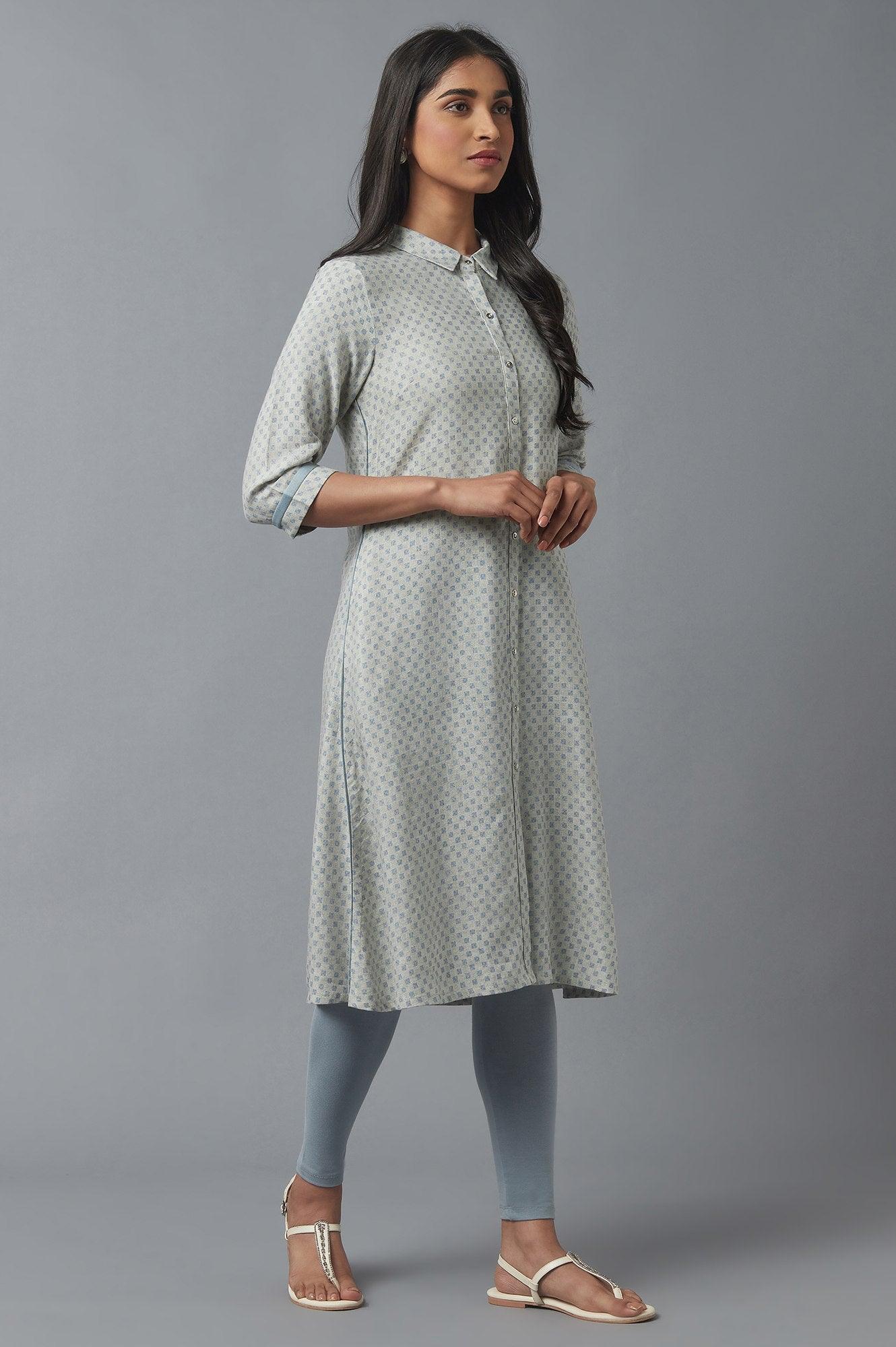 Moonbeam Grey Button Down kurta - wforwoman