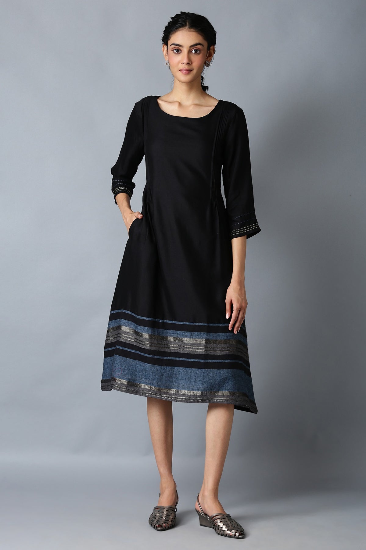 Jet Black A-Line kurta - XS