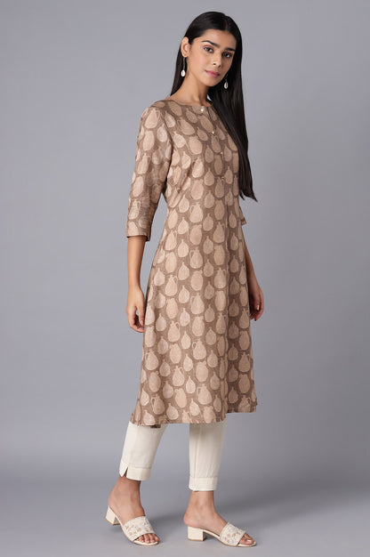 Woodsmoke Brown Printed kurta