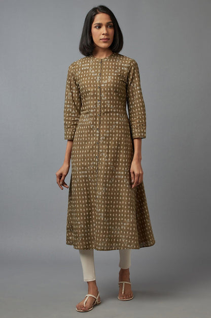 Olive Green Printed Button Down kurta - wforwoman
