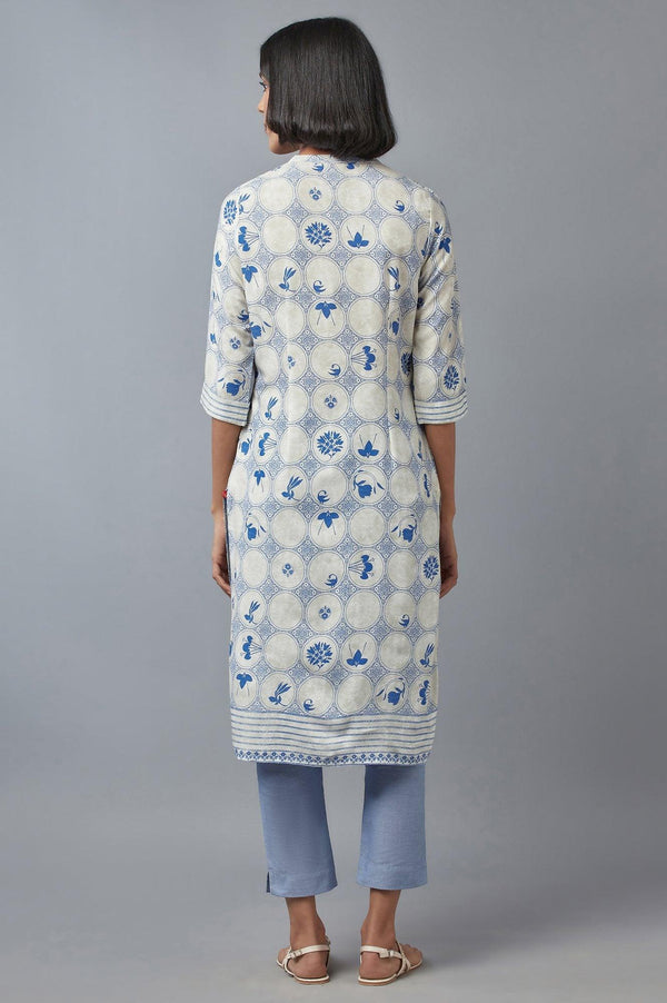 Blue and Ecru Printed kurta