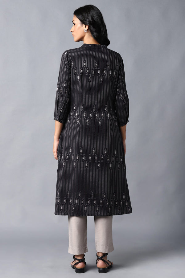 Jet Black Button Down Kurta