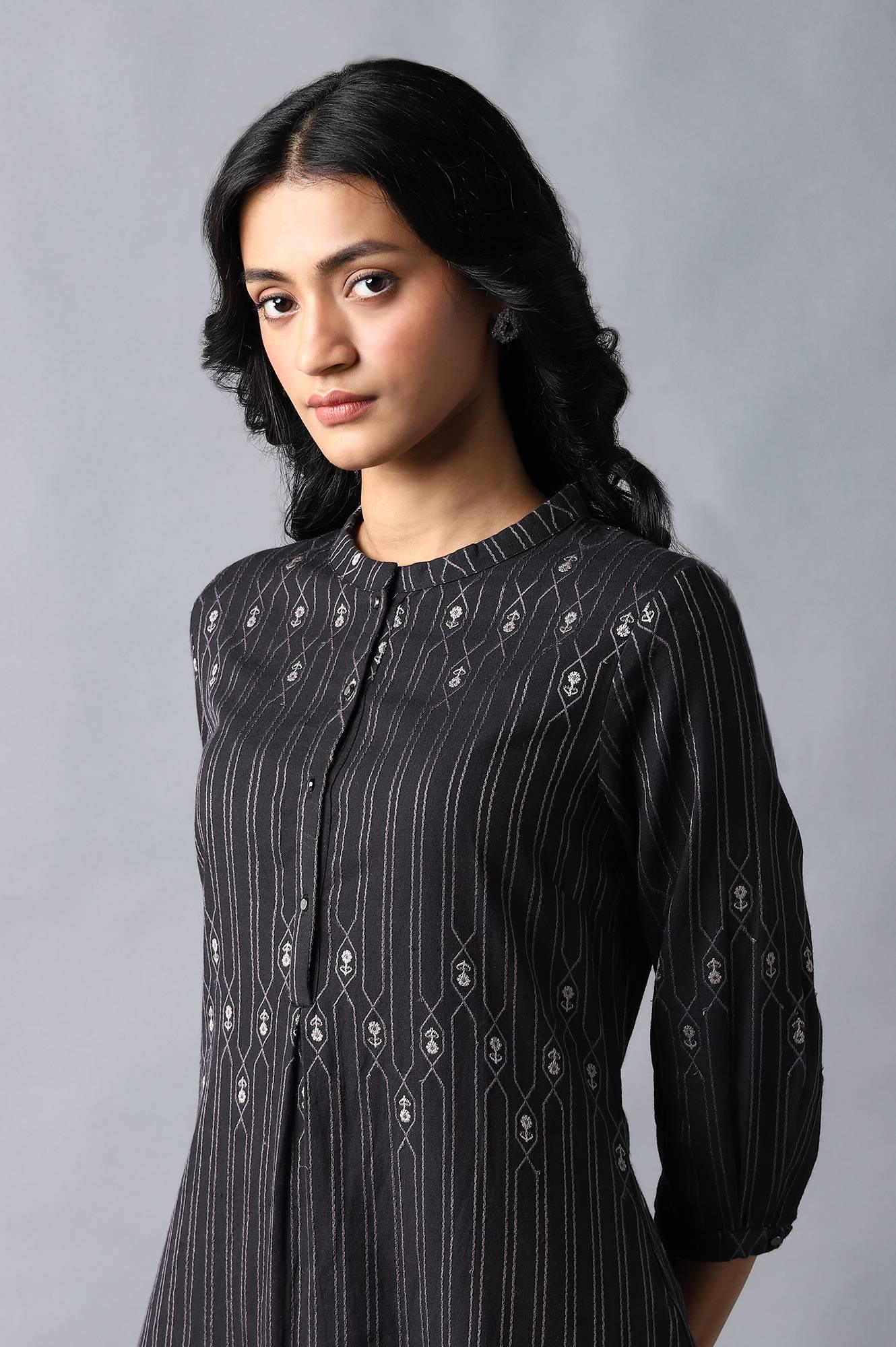 Jet Black Button Down kurta - wforwoman