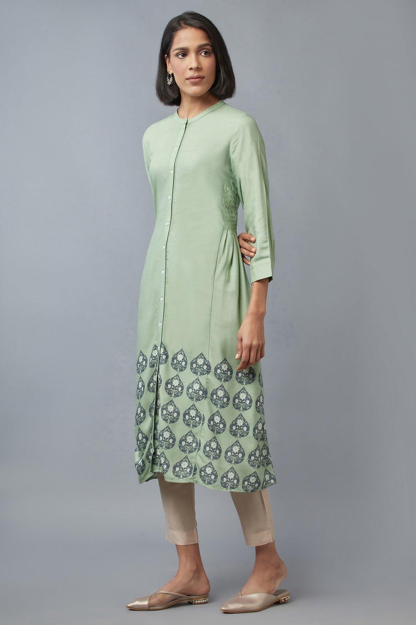 Fern Green A-line Printed kurta - wforwoman