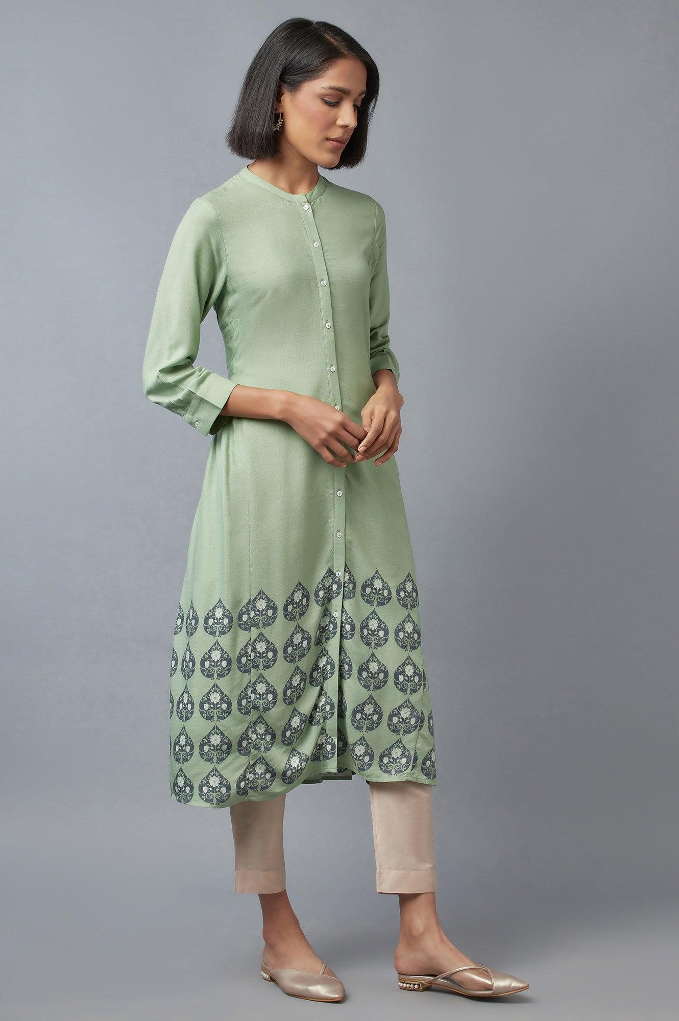 Fern Green A-line Printed kurta - wforwoman