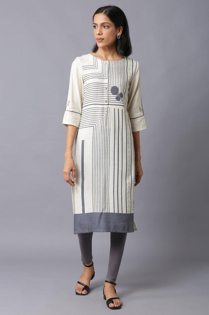 Ecru Straight Printed kurta - wforwoman