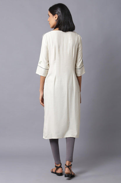 Ecru Straight Printed kurta - wforwoman