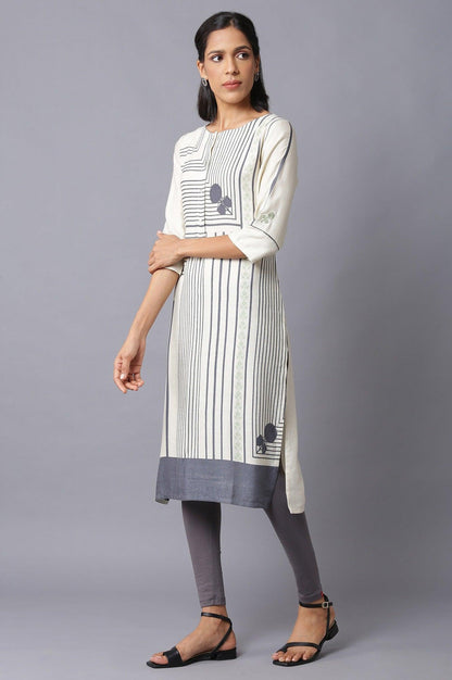 Ecru Straight Printed kurta - wforwoman