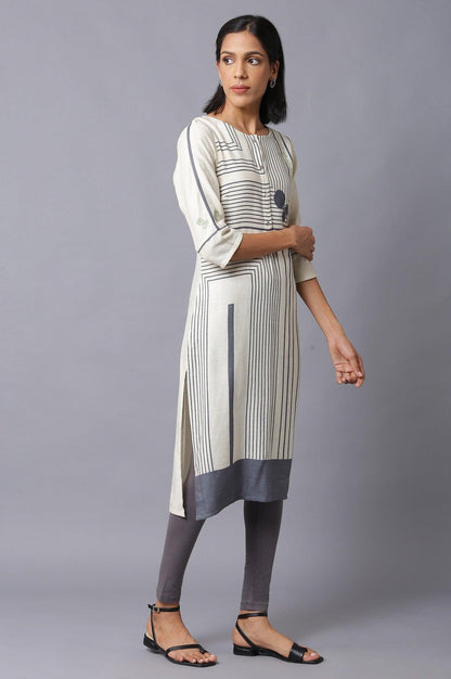 Ecru Straight Printed kurta - wforwoman