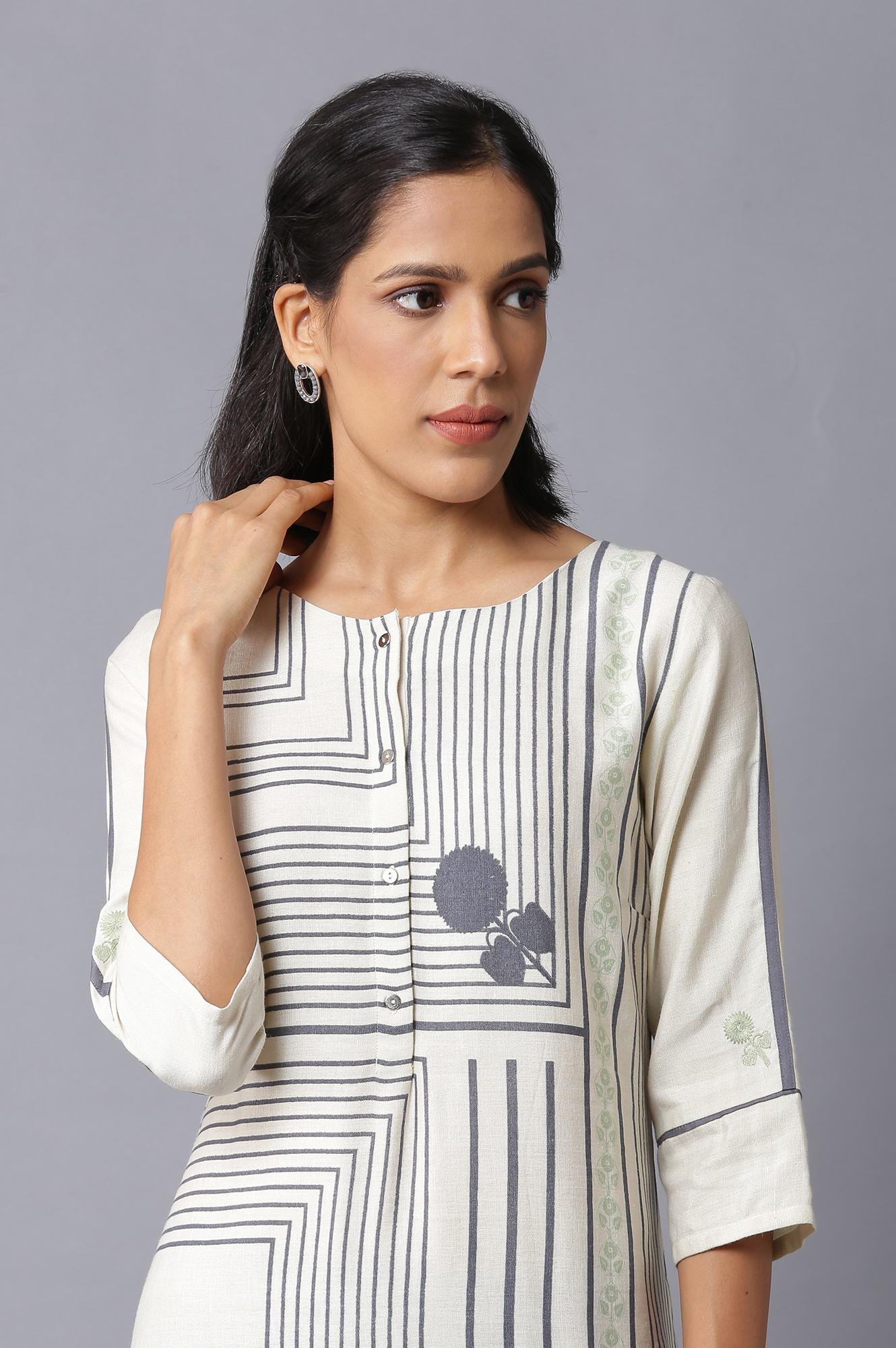 Ecru Straight Printed kurta - wforwoman