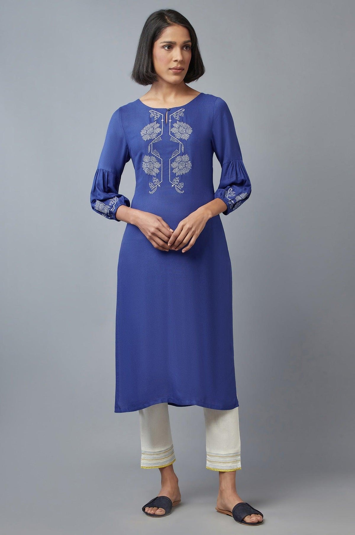 Cobalt Blue Embroidered kurta - XS