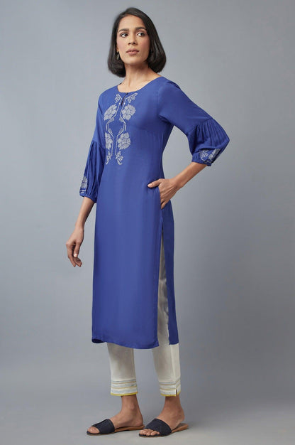 Cobalt Blue Embroidered kurta - wforwoman