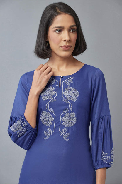 Cobalt Blue Embroidered kurta - wforwoman