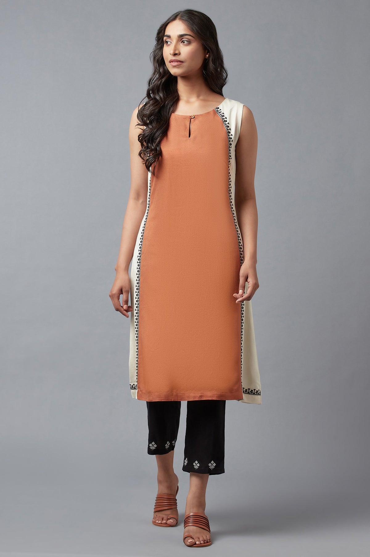 Rust Brown Embroidered kurta - XS