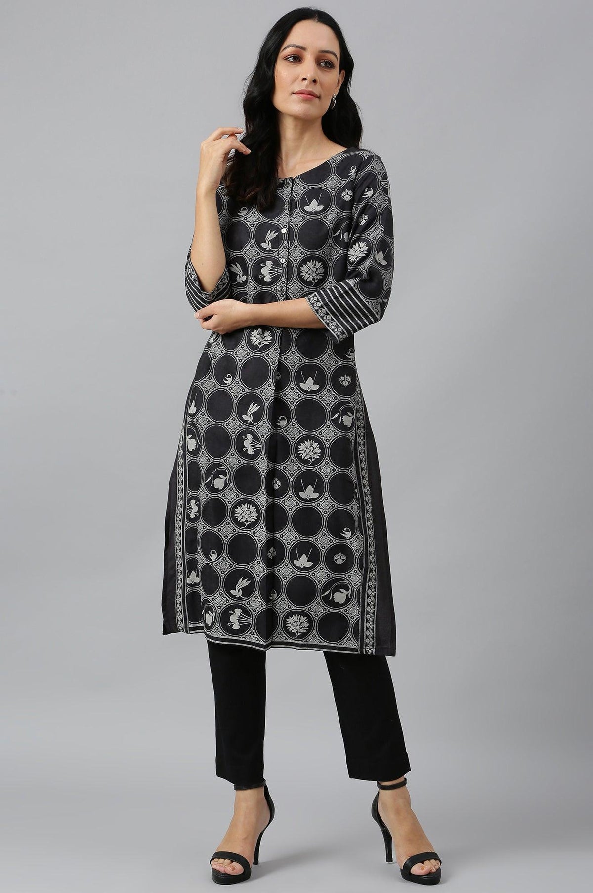 Midnight Black Printed kurta - XS