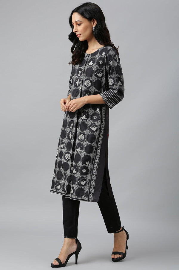 Midnight Black Printed kurta
