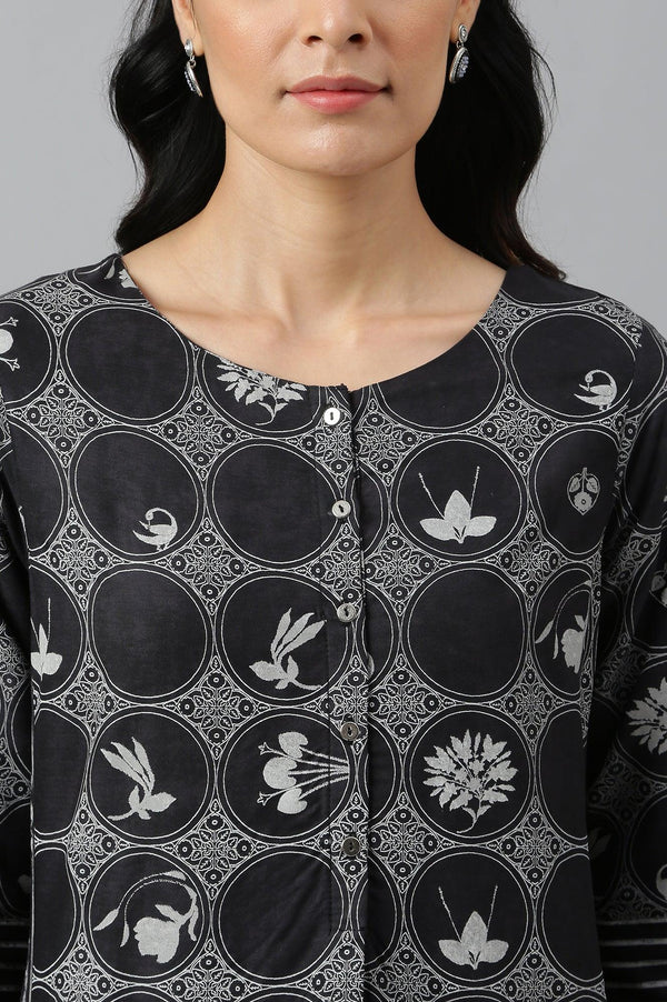 Midnight Black Printed kurta