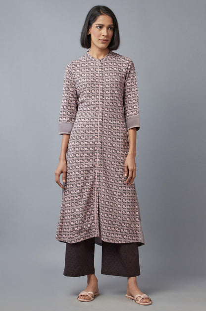 Pink and Grey Printed kurta - wforwoman