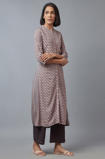 Pink and Grey Printed kurta - wforwoman