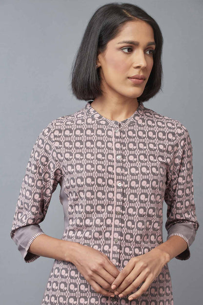 Pink and Grey Printed kurta - wforwoman