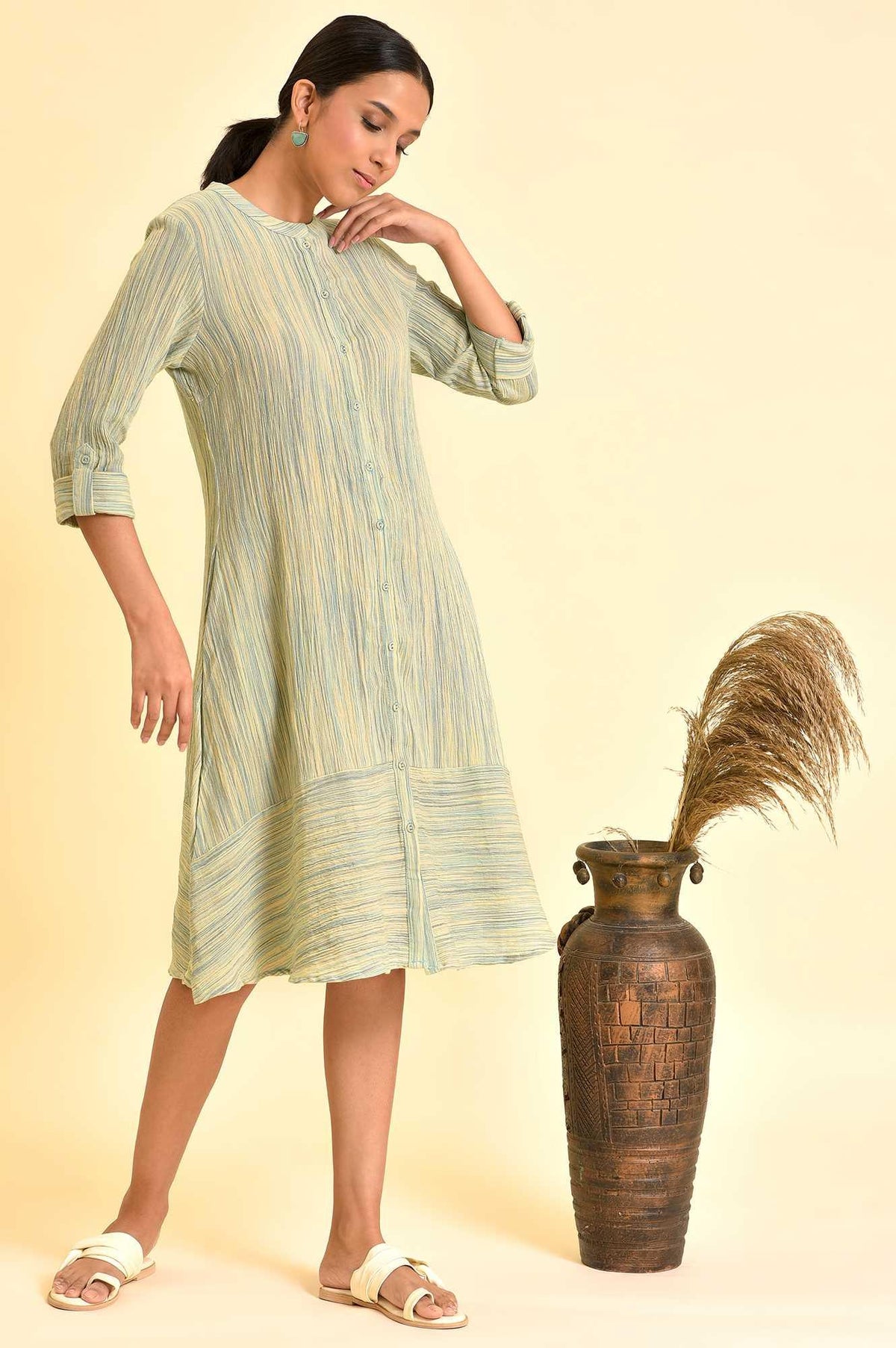 Soft Multi-Coloured Ikkat Crepe Western Dress - XS