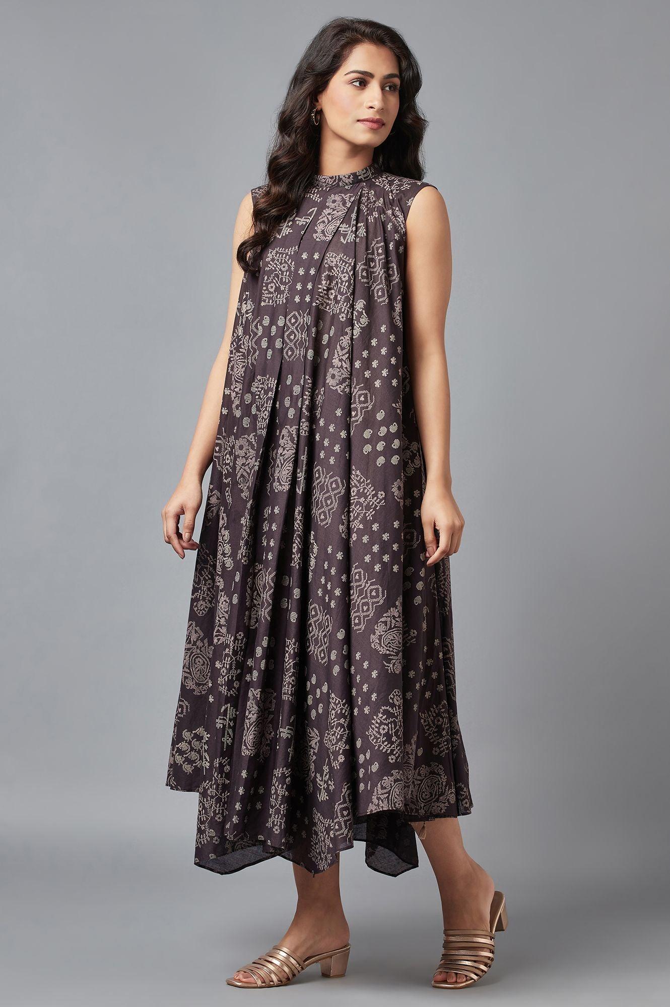 Dark Brown Chocker Neck Maxi Dress - wforwoman