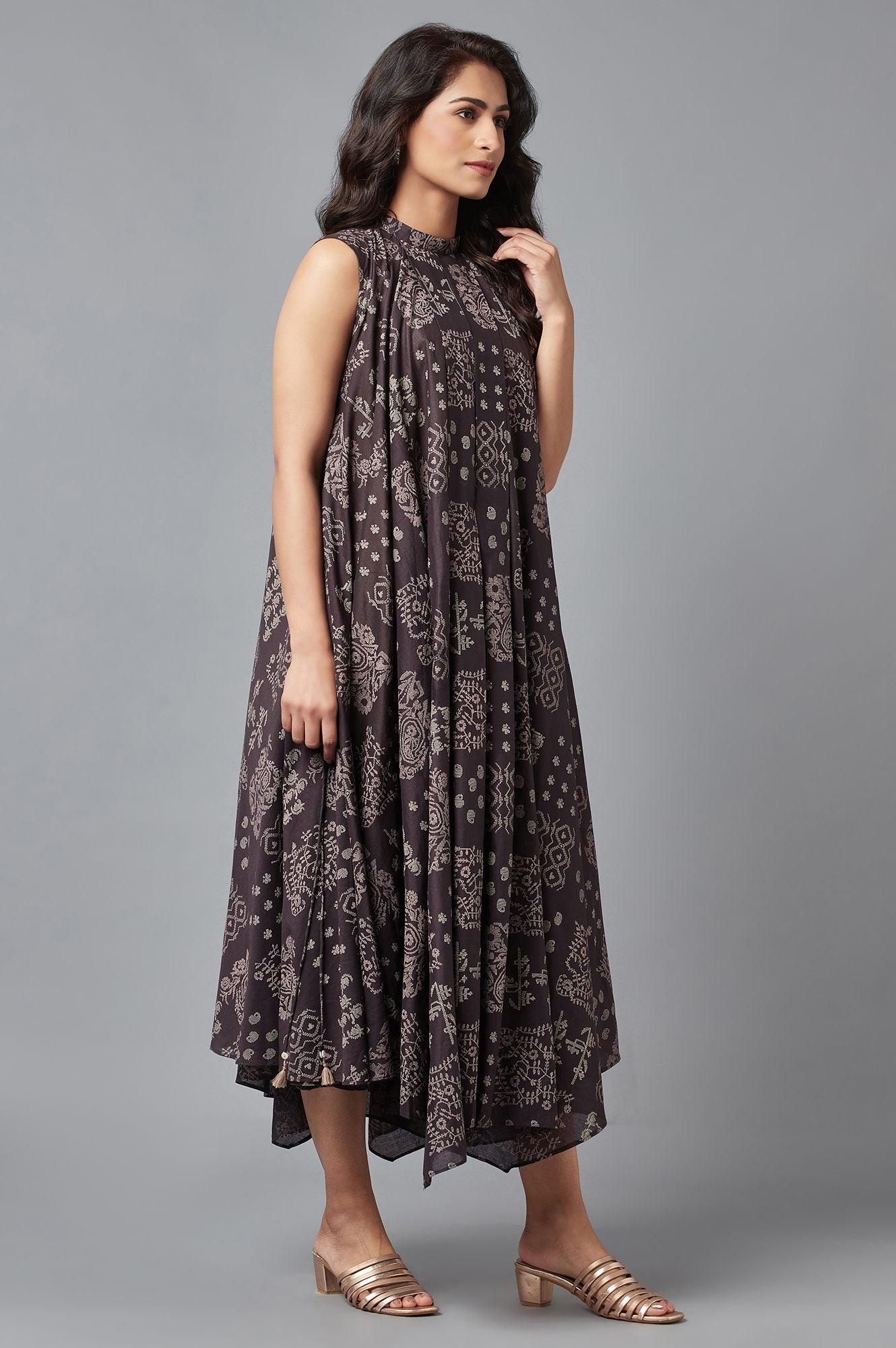 Dark Brown Chocker Neck Maxi Dress - wforwoman