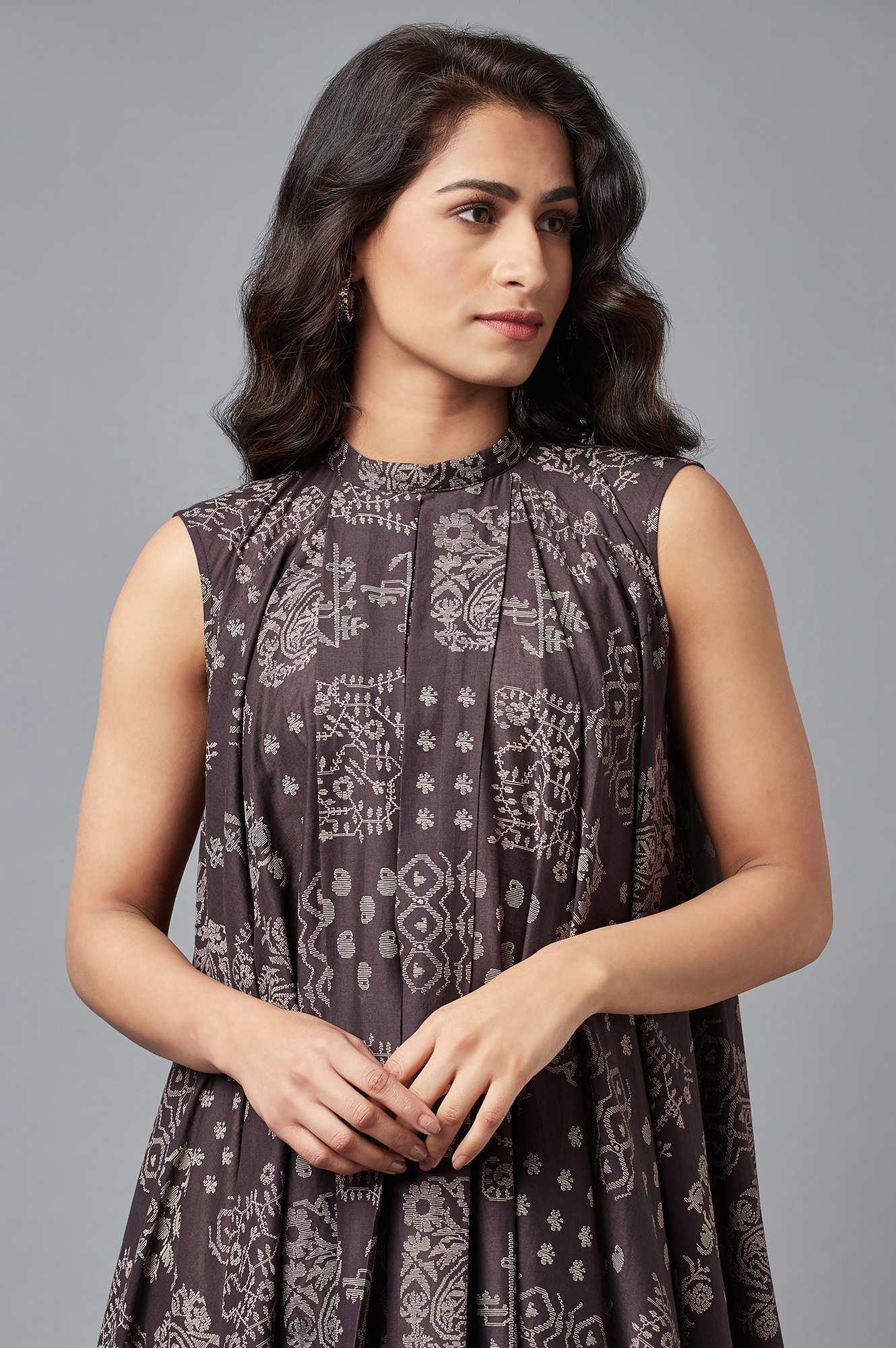 Dark Brown Chocker Neck Maxi Dress - wforwoman