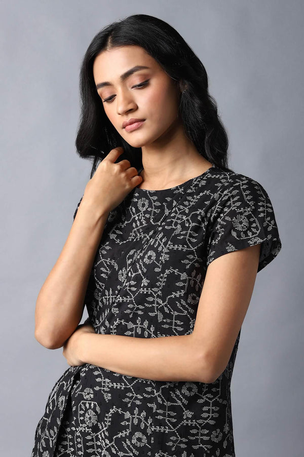 Black Angrakha Cotton kurta In Round Neck