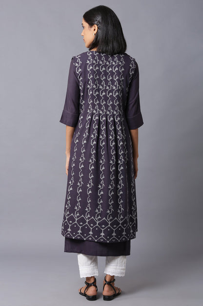 Dark Brown Box Pleated Jacket With Straight Solid kurta